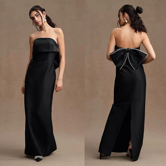 Sachin & Babi Keira Bow Column Gown black pearl Size 6 - Picture 2 of 11